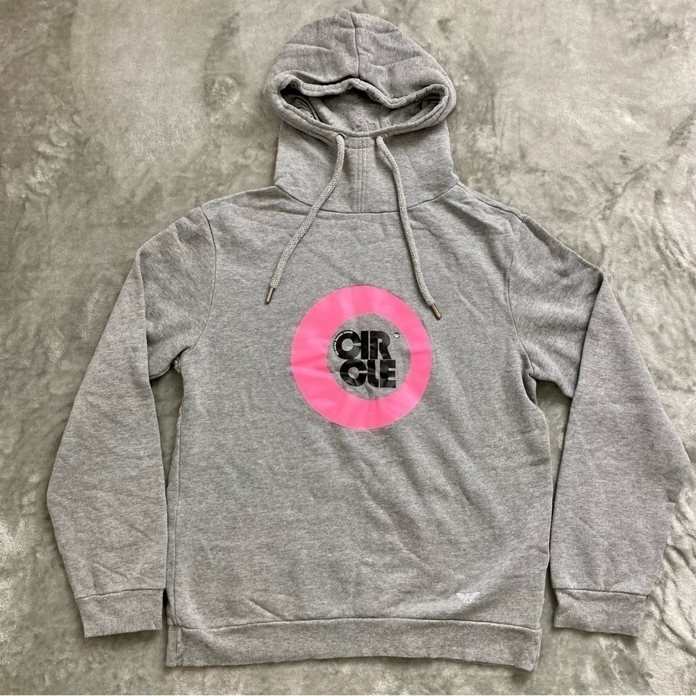 Emporio Armani Women's XXL Light Grey Circle Logo Hoodie Oversized Unisex